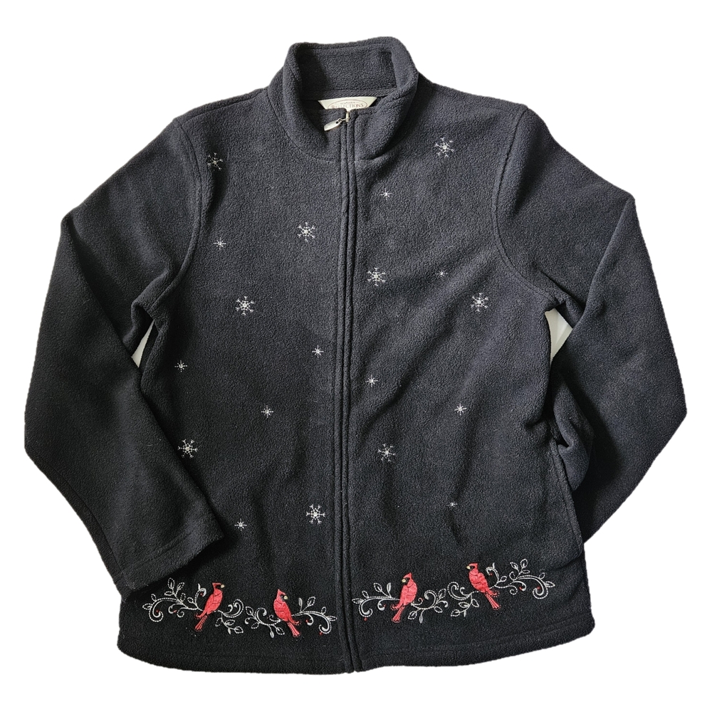 Black Fleece Jacket with Red Cardinal Embroidery
